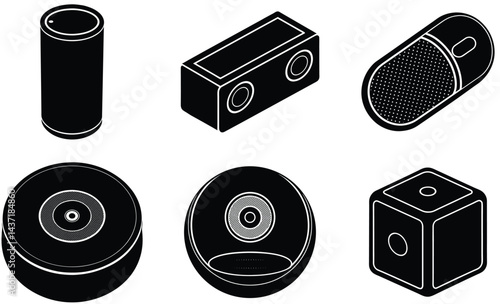 Bluetooth Speakers Vector Silhouette Collection: Wireless Audio System Icons


