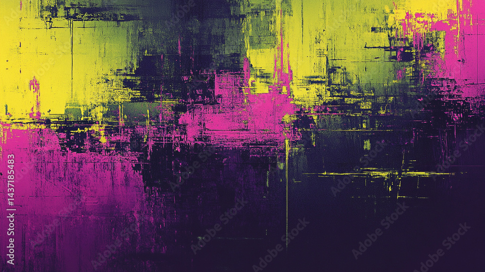 Obraz premium And Cyber-Inspired Abstra Green Neon Purple Grunge Olive