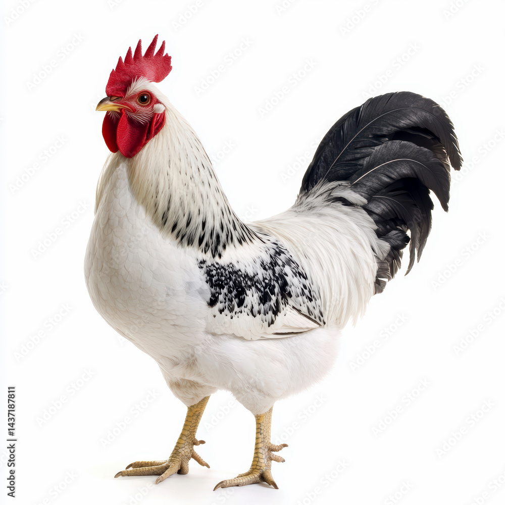 Fototapeta premium Speckled Sussex Rooster Isolated on White Background