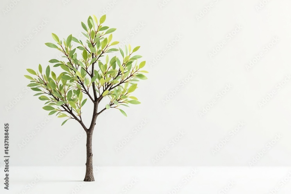 Obraz premium Small tree, delicate branches, stark white backdrop , vertical, photography