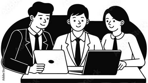 Professional Business Team Collaborating with Laptops
