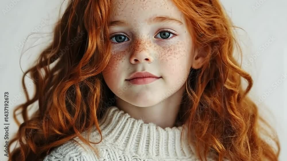Captivating redhead child with freckles expresses wonder and curiosity Captivating redhead child with freckles expresses wonder and curiosity