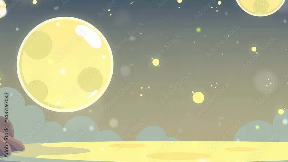 Moonlit Landscape with Glowing Moon: Animated Scene Featuring a Luminous Moon, Soft Clouds, and Gentle Lighting, Ideal. Moonlit Landscape with Glowing Moon: Animated Scene Featuring a Luminous Moon, Soft Clouds, and Gentle Lighting, Ideal.