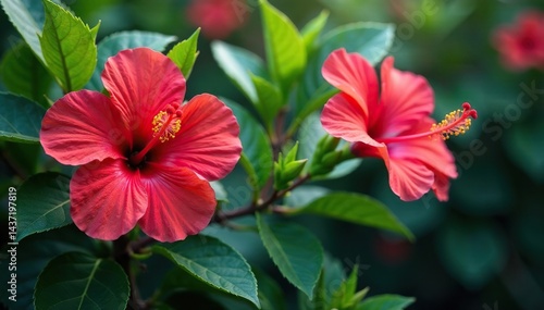 Wallpaper Mural Bold hibiscus blooms, tropical foliage, vibrant colors, blossom, tropical flowers Torontodigital.ca