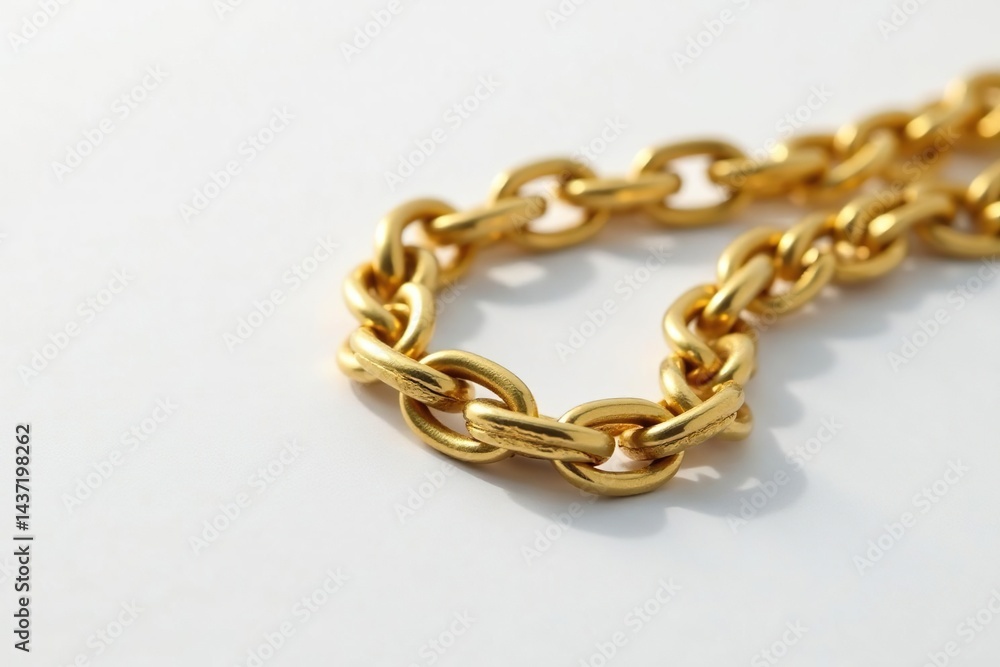 Fototapeta premium Close-up shot of a single gold hip hop chain on white background, macro, still life, hip hop culture