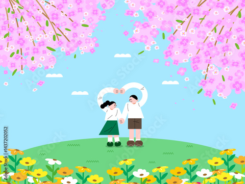 꽃과 사랑이 피어나는 봄과 여름 행복한 일러스트 2 - Spring and summer of Bloom and Love Happy Illustration 2