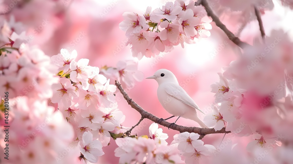 Heart-Shaped Arrangement of Cherry Blossoms with White Bird Heart-Shaped Arrangement of Cherry Blossoms with White Bird
