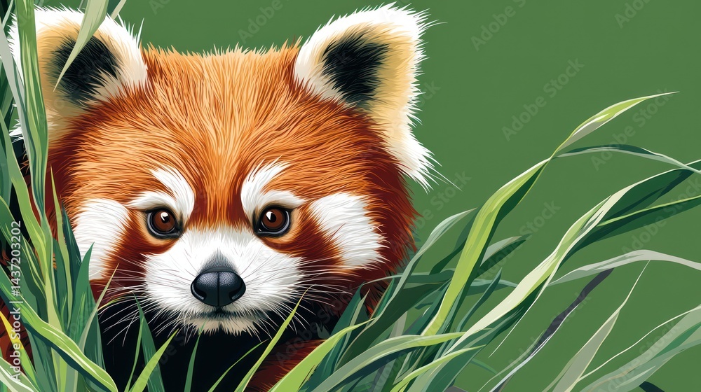 Red Panda in Lush Grassy Habitat Red Panda in Lush Grassy Habitat