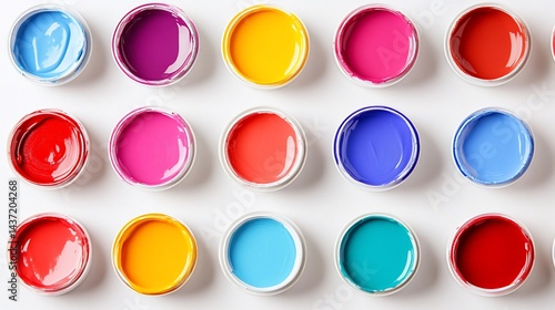 Free Download Vibrant Spectrum: A Kaleidoscope of Colorful Paint Tins on White Backdrop - GFXLoad