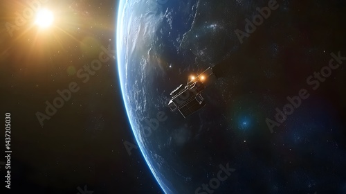 Fototapeta Naklejka Na Ścianę i Meble -  Outer space view of earth and a space station orbiting.