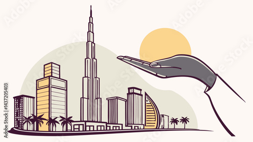 dubai city on hand 3d concept background amazing