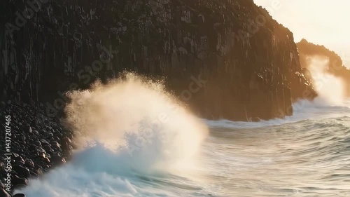 water crashing on the cliffside