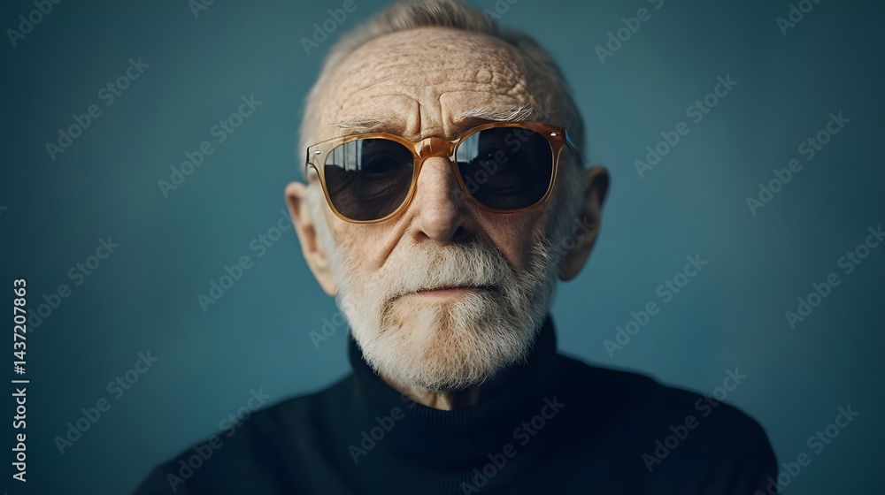 Elderly Man Wearing Sunglasses with Serious Expression in Portrait Elderly Man Wearing Sunglasses with Serious Expression in Portrait