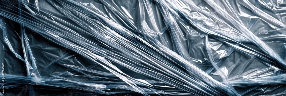 Macro Shot Reveals Intricate Patterns and Textures of Wrinkled Plastic Wrap Under Soft Lighting Conditions Macro Shot Reveals Intricate Patterns and Textures of Wrinkled Plastic Wrap Under Soft Lighting Conditions