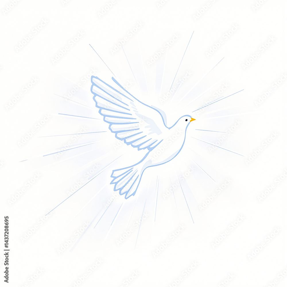Obraz premium Pentecost. A white dove spreads its wings and flies, burning with the flame of the Holy Spirit. The Holy Spirit descends