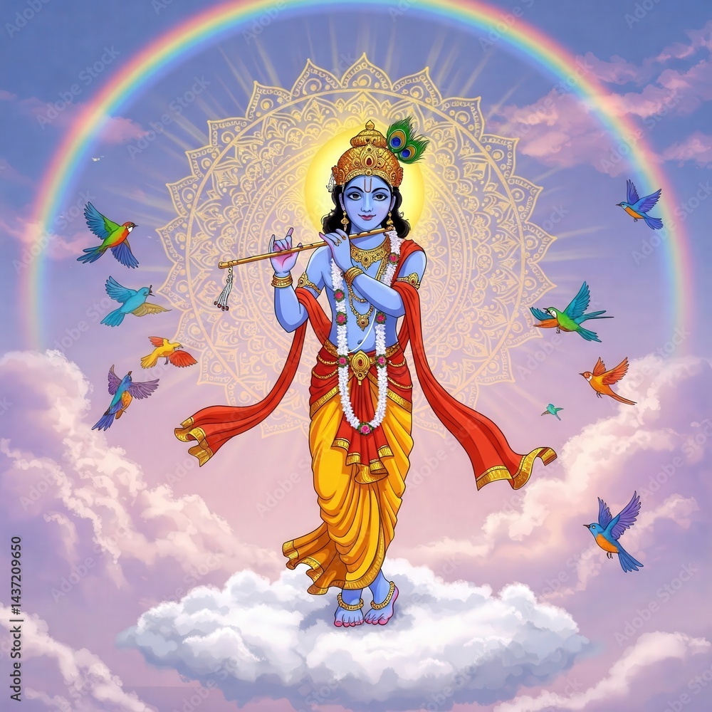 Fototapeta premium krishna bhagwan photo | cute krishna images wallpapers | little radha krishna drawing | krishna wallpaper hd 4k | krishna janmashtami | krishna jayanthi | Divine Lord Krishna Playing Flute Spiritual 