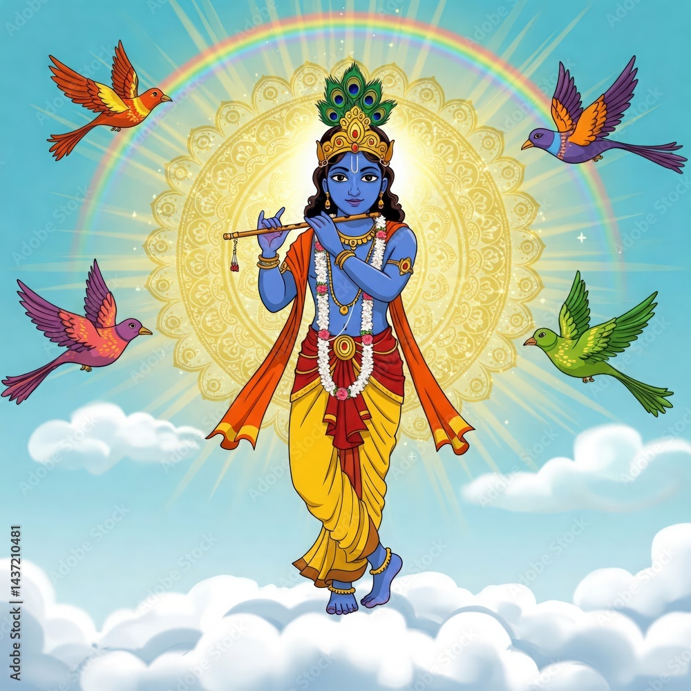 Fototapeta premium krishna bhagwan photo | cute krishna images wallpapers | little radha krishna drawing | krishna wallpaper hd 4k | krishna janmashtami | krishna jayanthi | Divine Lord Krishna Playing Flute Spiritual 