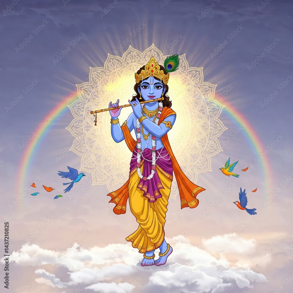 Fototapeta premium krishna bhagwan photo | cute krishna images wallpapers | little radha krishna drawing | krishna wallpaper hd 4k | krishna janmashtami | krishna jayanthi | Divine Lord Krishna Playing Flute Spiritual 