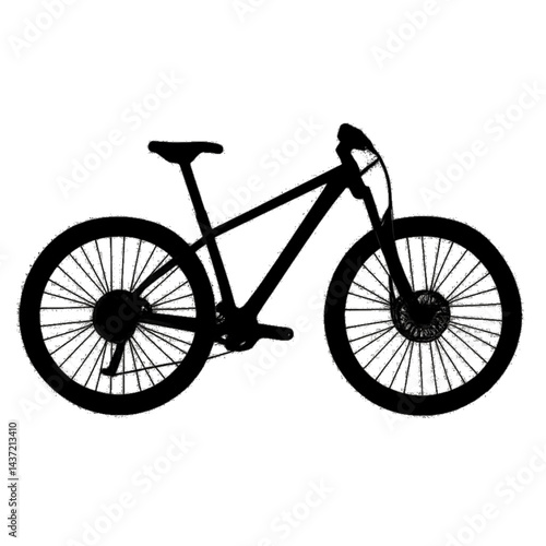 Silhouette of a mountain bike with dynamic wheels and sleek frame captured in the outdoors, symbolizing adventure, fitness, and the thrill of cycling in nature’s rugged terrain