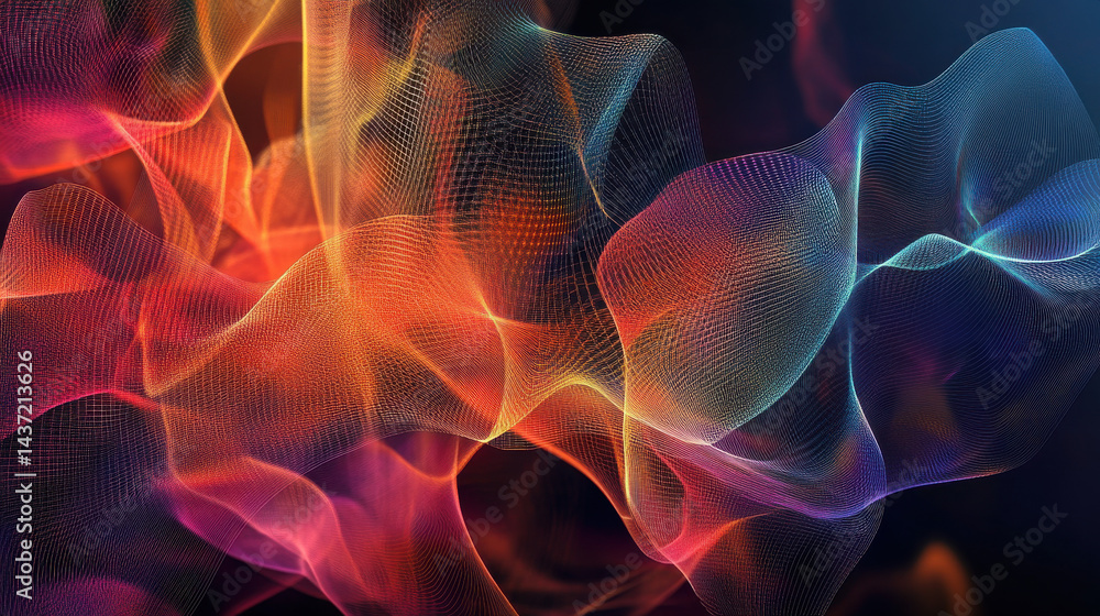 Naklejka premium A vibrant, abstract backdrop pulsates with a mesmerizing plexus mesh pattern, generated by the power of vector generative AI, a symphony of geometric shapes and colors 