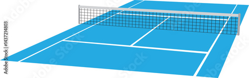 ハードコートのテニスコートとネット（スポーツ背景素材）　Hard Court Tennis Field and Net Illustration for Sports Background