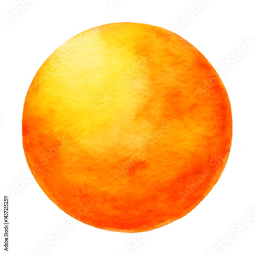 Watercolor Painting of a Gradient Orange and Yellow Circle on Black Background