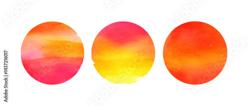 Three Abstract Watercolor Circles in Red, Orange, and Yellow Hues on Black Background