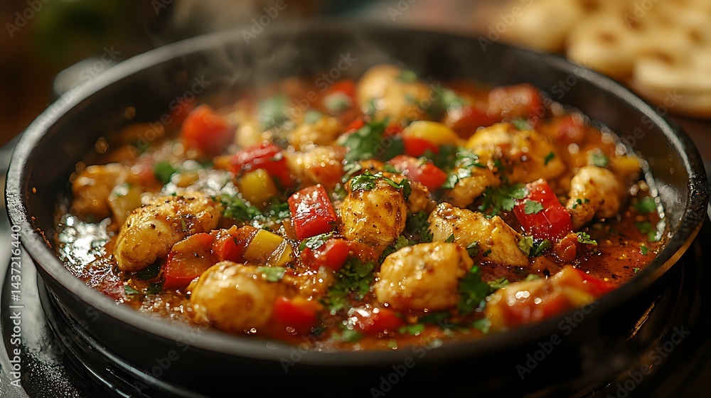 **Sizzling Pakistani Chicken Karahi Cooked With Tomatoes, Chilies, And Spices, Served With Garlic Naan, Styled For South Asian Restaurant Poster --Ar 16:9 --S 290** - @Darya (Relaxed) **Sizzling Pakistani Chicken Karahi Cooked With Tomatoes, Chilies, And Spices, Served With Garlic Naan, Styled For South Asian Restaurant Poster --Ar 16:9 --S 290** - @Darya (Relaxed)