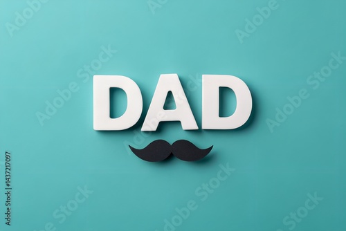 Minimalist Father's Day Greeting – 3D 'DAD' Typography with Mustache on Teal Paper Cutout Design