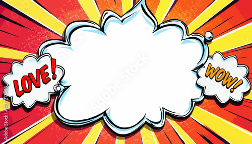 Comic-style speech bubble with love and wow effects  