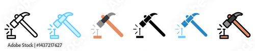 Hammer multi style, mini illustration icon. use for modern concept, print, UI, UX kit, web and app development. Vector EPS 10, related to labor day, industry, worker.