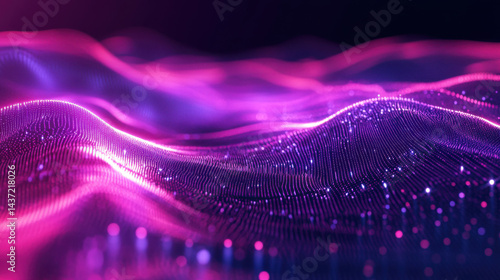 Neon Data Stream: Abstract Flow of Light Particles in Motion created with Generative AI Technology