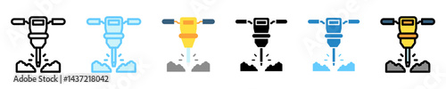 Jackhammer multi style, mini illustration icon. use for modern concept, print, UI, UX kit, web and app development. Vector EPS 10, related to labor day, industry, worker.