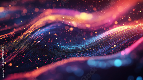 Neon Data Stream: Abstract Flow of Light Particles in Motion created with Generative AI Technology