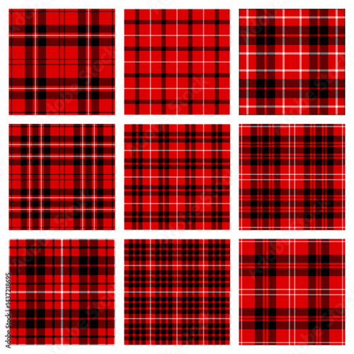 red tartan seamless checkered vector pattern collection