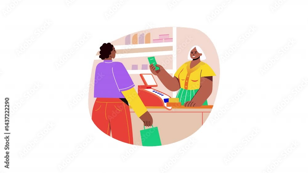 Girl standing at billing counter Animation Girl standing at billing counter Animation