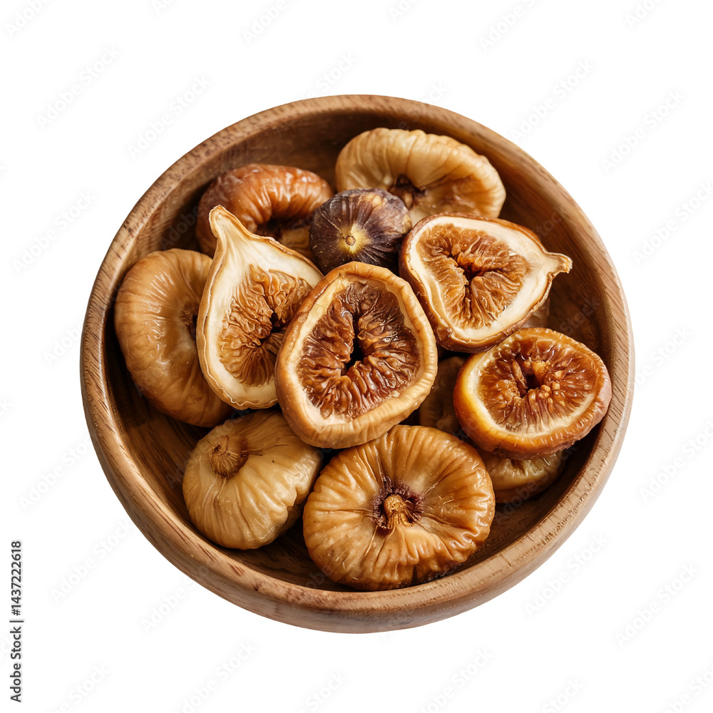 Rustic Elegance: A Close-Up of Dried Figs in a Wooden Bowl Rustic Elegance: A Close-Up of Dried Figs in a Wooden Bowl