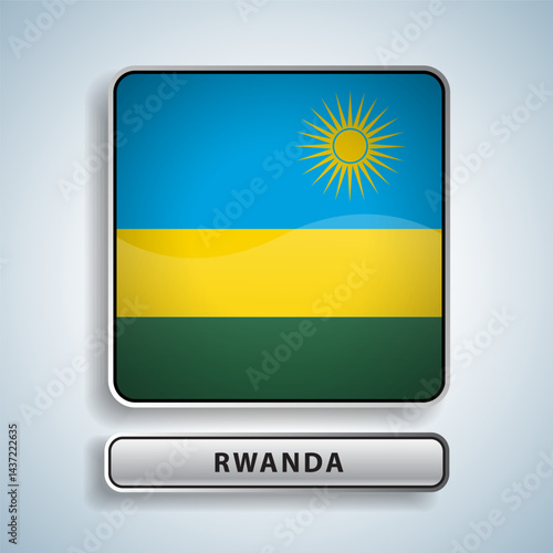 Free Download Rwanda flag square button Isolated on color gradient background. Exclusive Icon flag - GFXLoad