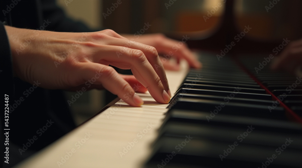 Obraz premium piano keys with fingers