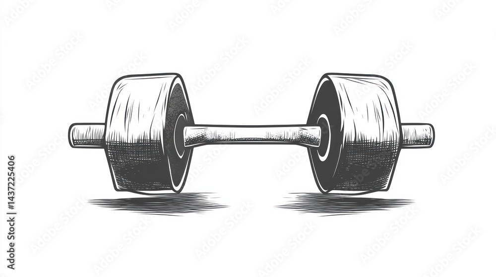 Fototapeta premium Hand-drawn barbell illustration, fitness, workout, gym, isolated on white, for fitness website