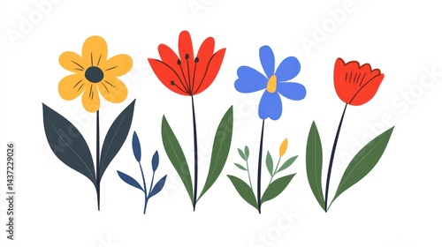 Wallpaper Mural Colorful spring flowers, garden illustration, white background, greeting card design Torontodigital.ca