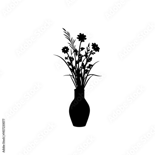 Black Flower vase silhouette vector illustration on white background