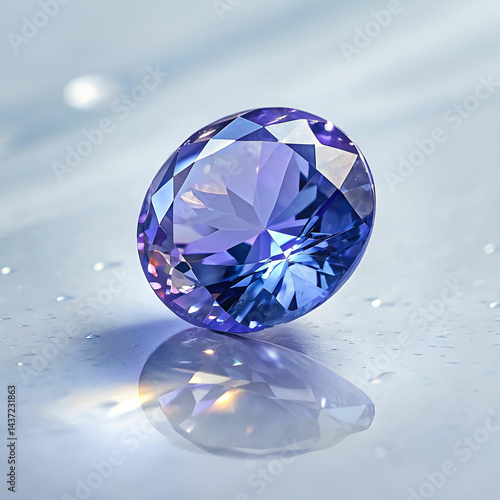 A tanzanite gem seen from underneath, with subtle light playing through its facets