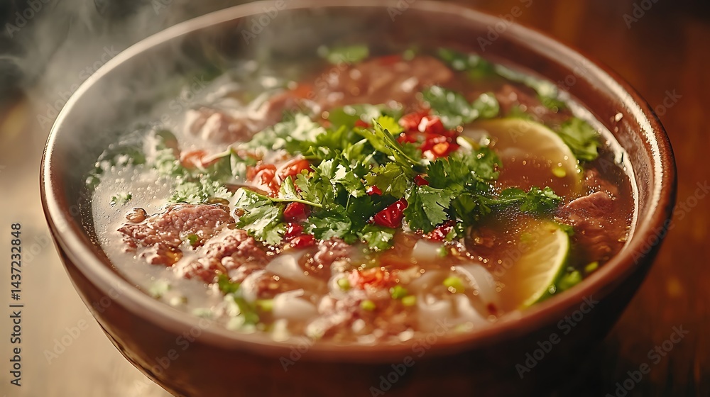 **Steaming Bowl Of Vietnamese Pho With Beef, Fresh Herbs, Lime, And Chili, Elegant Top-Down Shot For Authentic Soup Shop Branding --Ar 16:9 --S 250** - @Darya (Relaxed) **Steaming Bowl Of Vietnamese Pho With Beef, Fresh Herbs, Lime, And Chili, Elegant Top-Down Shot For Authentic Soup Shop Branding --Ar 16:9 --S 250** - @Darya (Relaxed)