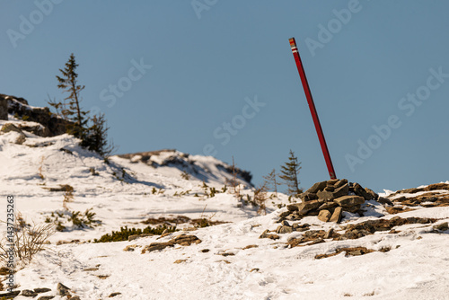 Fototapeta Naklejka Na Ścianę i Meble -  Mountain landscape in Poland. Babia Gora peak covered in winter snow. Babia Góra National Park.