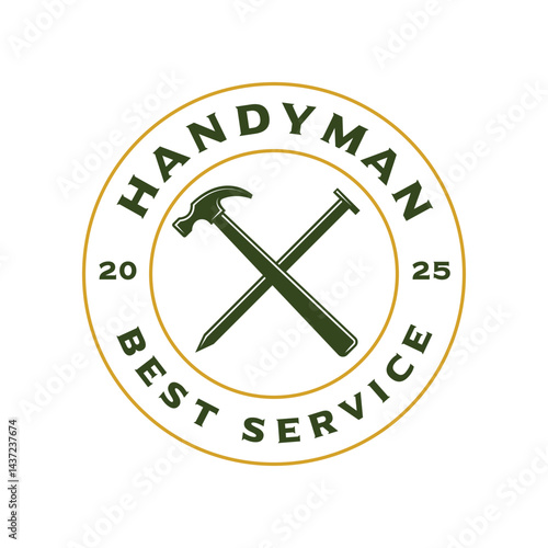 vintage hammer with nail logo vector illustration badge design, home repair, carpentry logo