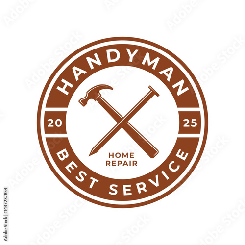 vintage hammer with nail logo vector illustration badge design, home repair, carpentry logo