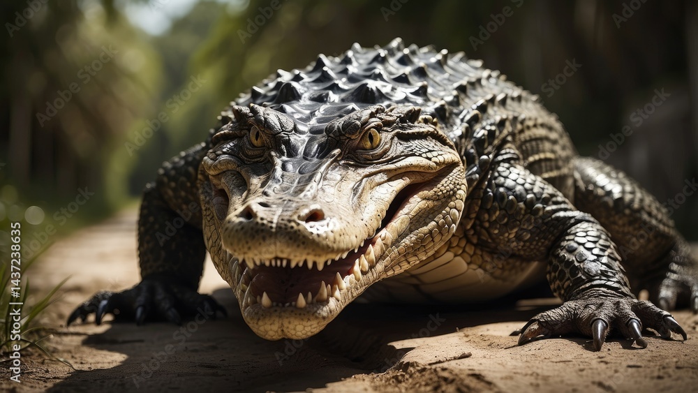 Obraz premium Alligator Crossing Dirt Road in Wild Habitat