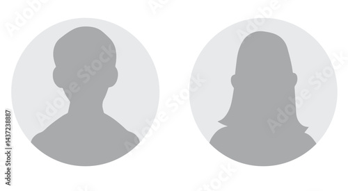 Black male and female avatars isolated on transparent background. Silhouettes of anonymous people for social media profiles, icons or templates. Vector illustrations set