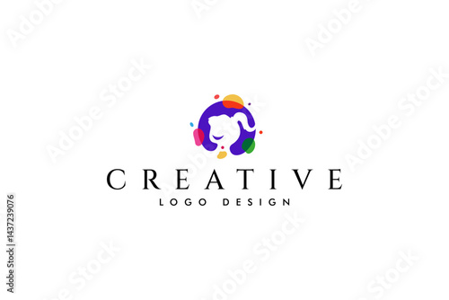 little girl child logo in colorful bubble concept design style